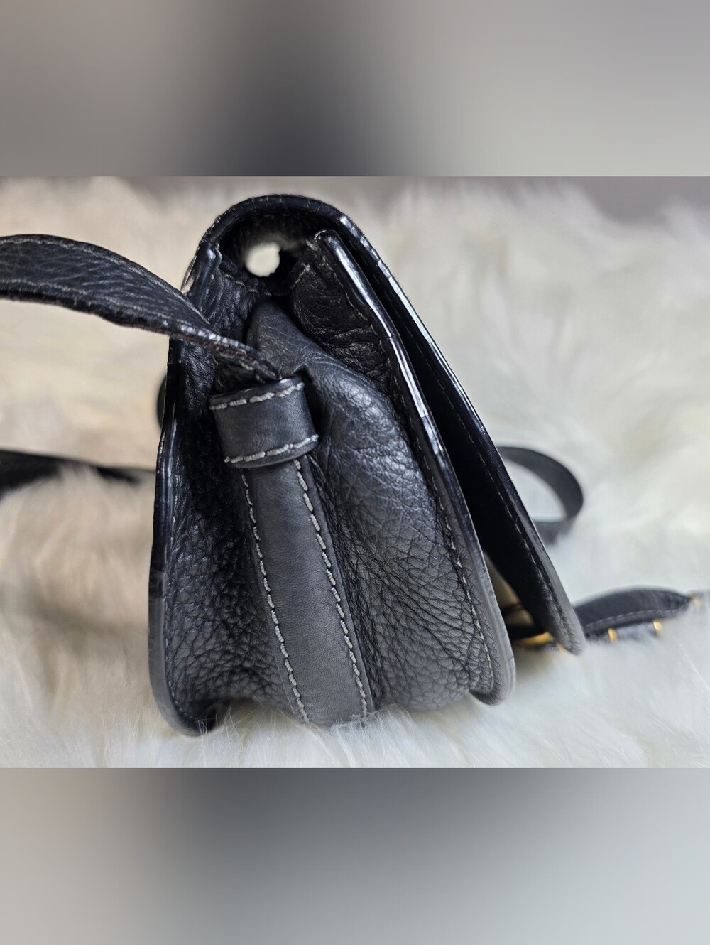 Chloé Marcie Small saddle bag in Black grained leather - Picture 12 of 14